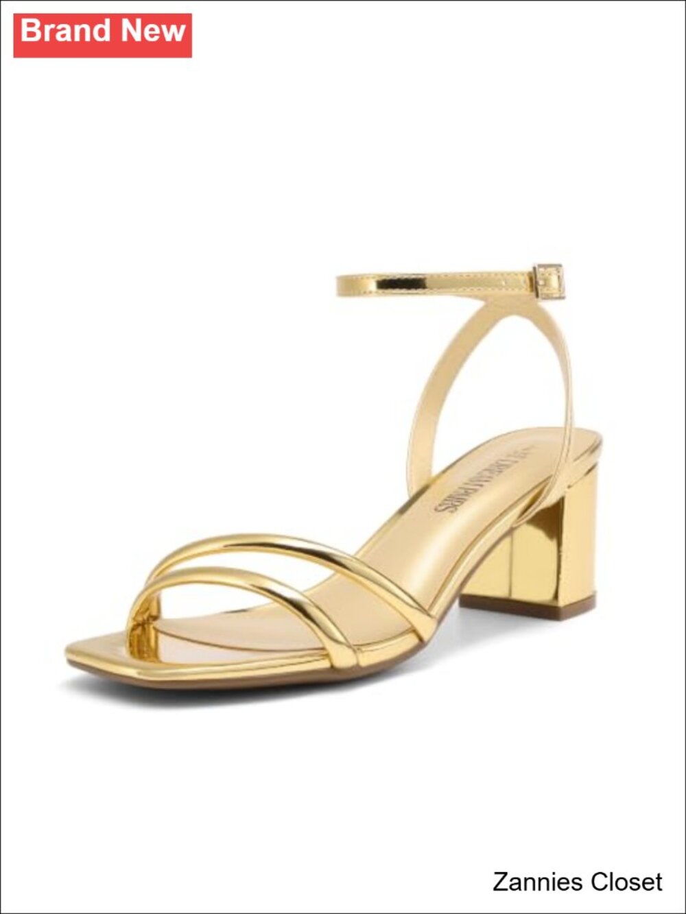✨ Chunky Block Heel Sandals Faux Leather Ankle Strap Square Toe Heels